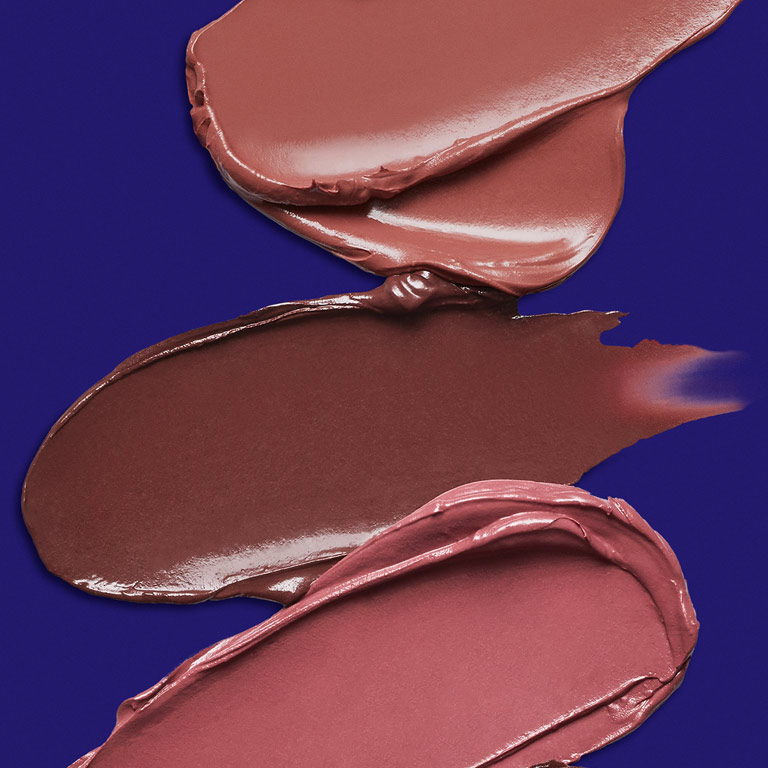 Texture rubs of 3 brown and neutral shades of Mary Kay Supreme Hydrating Lipstick